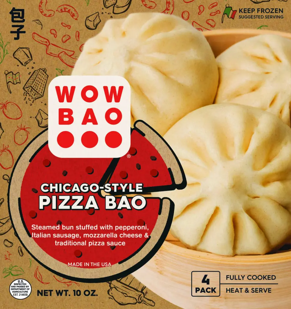 front of chicago-style pizza bao box