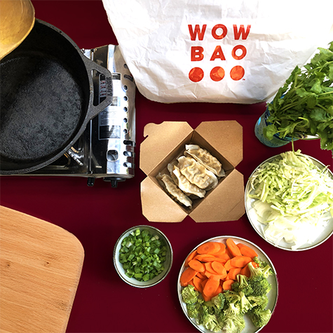 table with wow bao food products and catering products