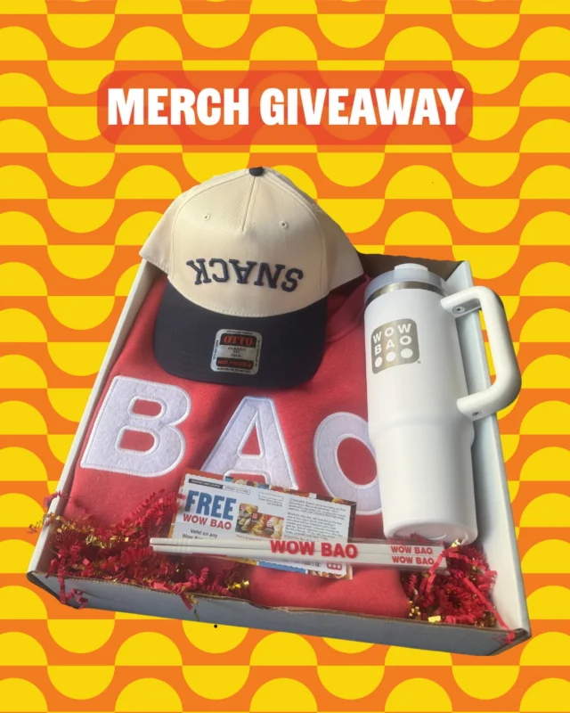 ✨ WOW BAO MERCH GIVEAWAY ✨

From longtime bao fans to first-time freezer stockers, this one’s for you! We’re giving away a bundle of Wow Bao swag to show some love right back 🫶

THREE winners will win all of these goodies:
🥢 Wow Bao cup, chopsticks, steamer basket
♥️ Your very own Wow Bao sweatshirt and hat
🎟 Coupons for FREE Wow Bao

To enter:
✨ Like and save this post
✨ Follow @wowbao 
✨ Tag a friend (Each tag = 1 entry)

Giveaway starts Monday, 3/30 and ends Friday, 4/3 at 11:59pm PT. Open to U.S. residents 18+ only. No purchase necessary to enter or win. This giveaway is in no way sponsored, endorsed, administered by, or associated with Meta. Wow Bao will randomly select and contact the winner via DM. We will never ask for credit card info or create a new account to contact winners.